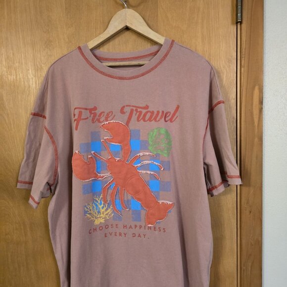 Easelle Applique Lobster Tee Oversized Womens Large Pink - Picture 5 of 10